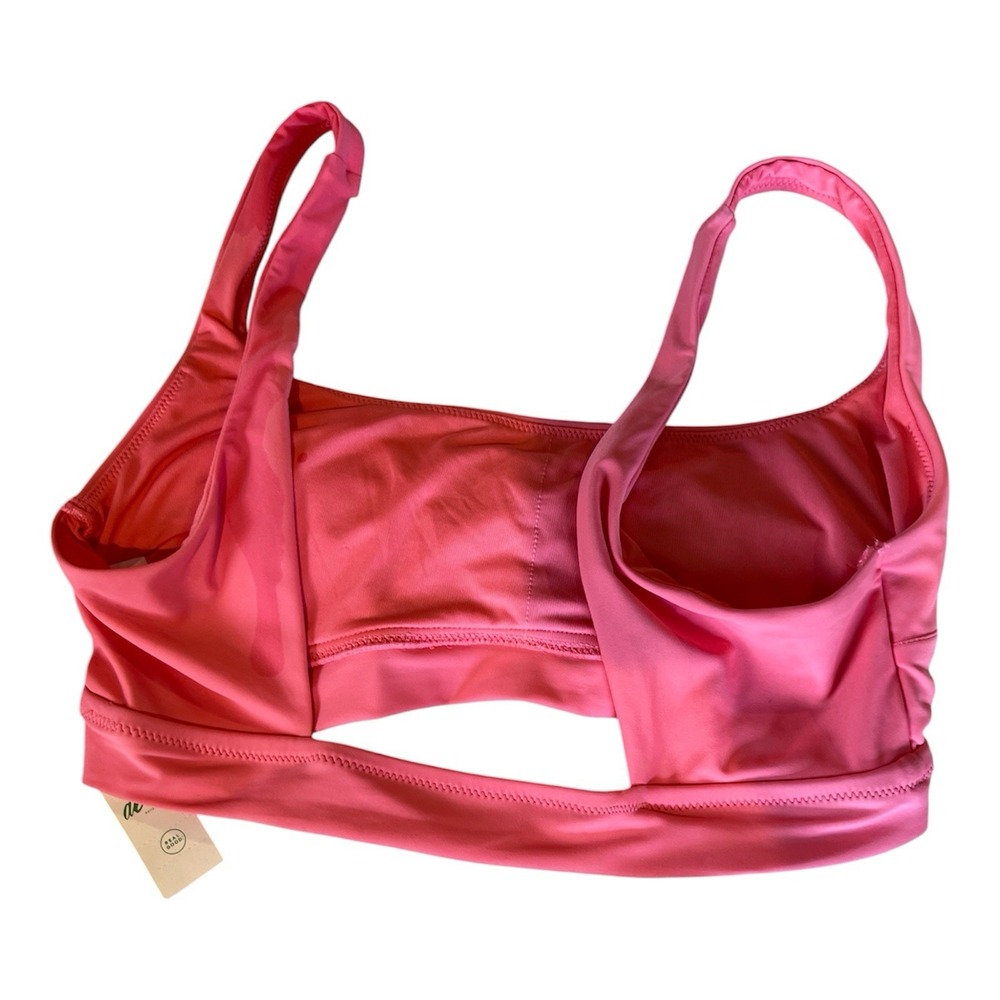 NWT Aerie Scoop Bikini Top Size M Solid Coral Wide Straps Low Back MSRP $30 - Picture 3 of 9
